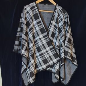 Plaid Black and White Women's Poncho